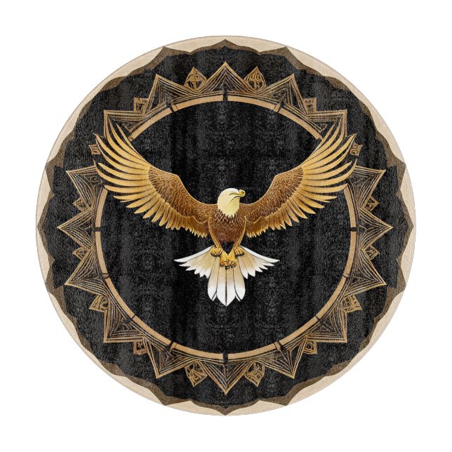 Golden Eagle on Geometric Mandala Cutting Board (Front)