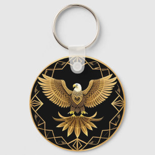 Golden Eagle on Geometric Mandala Keychain