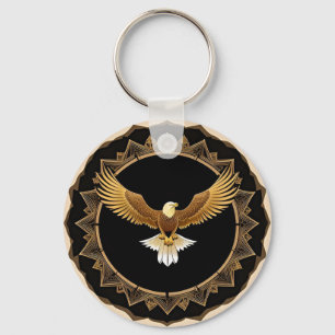 Golden Eagle on Geometric Mandala Keychain