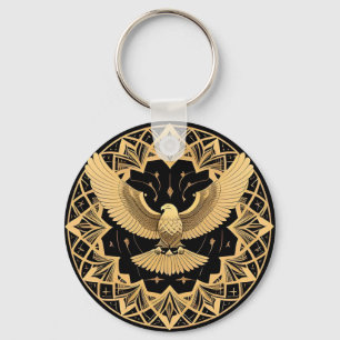 Golden Eagle on Geometric Mandala Keychain