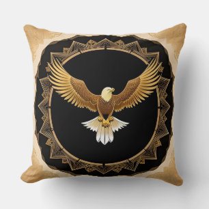 Golden Eagle on Geometric Mandala Throw Pillow