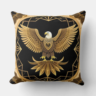 Golden Eagle on Geometric Mandala Throw Pillow