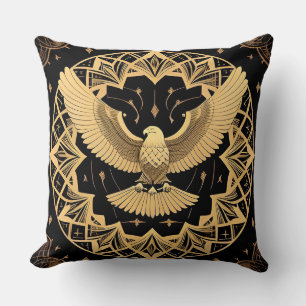Golden Eagle on Geometric Mandala Throw Pillow