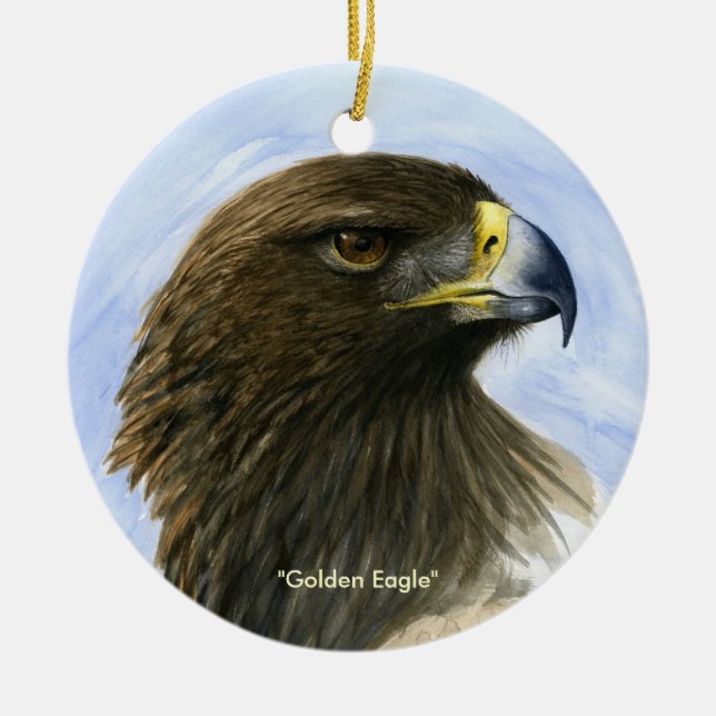"Golden Eagle" Ornament-watercolor painting Ceramic Ornament (Front)