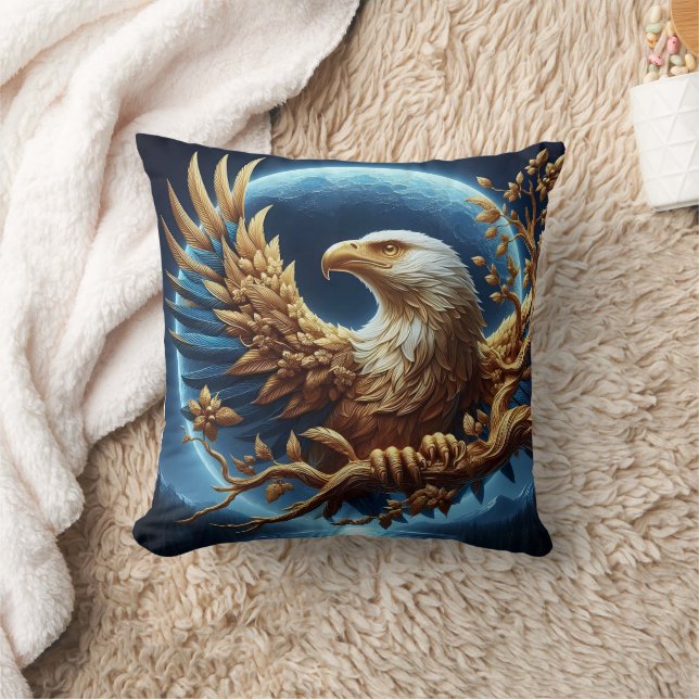 Golden Eagle Perched on Branch at Dusk Throw Pillow (Blanket)