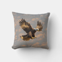 Golden Eagle Sky Throw Pillow