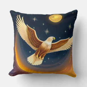 Golden Eagle Under Crescent Moon Throw Pillow