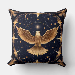 Golden Eagle with Celestial Background Throw Pillow