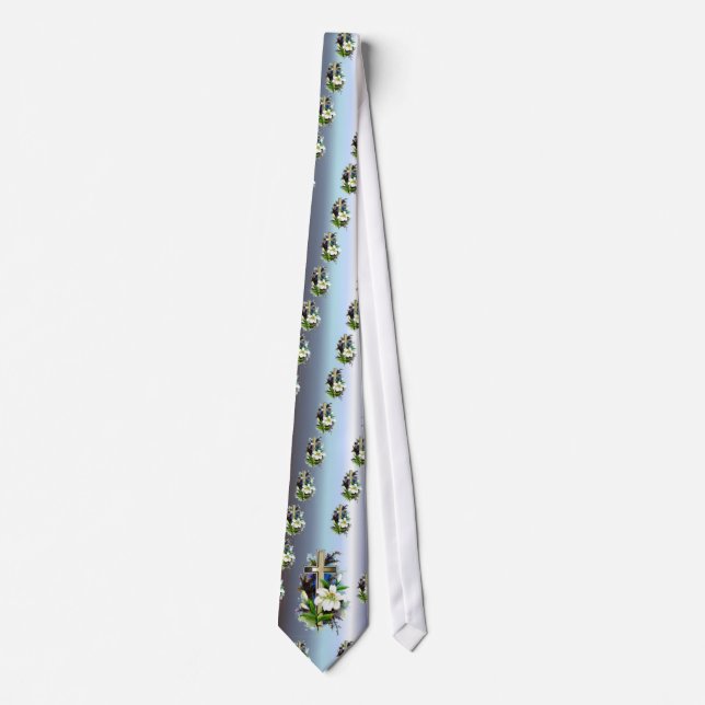 Golden Easter Cross - White Lilly Flowers - Blue Tie (Front)
