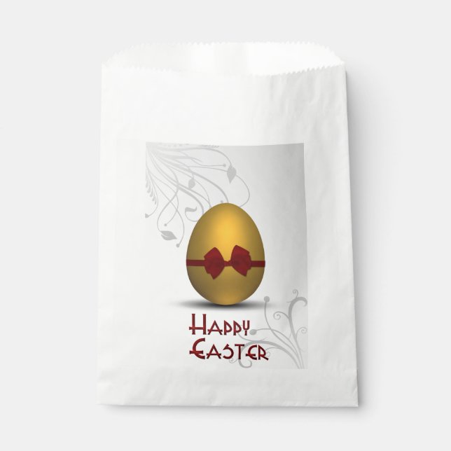Golden Easter Egg with Bow Floral Swirl Pattern Favour Bag (Front)