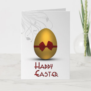 Golden Easter Egg with Bow Floral Swirl Pattern Holiday Card