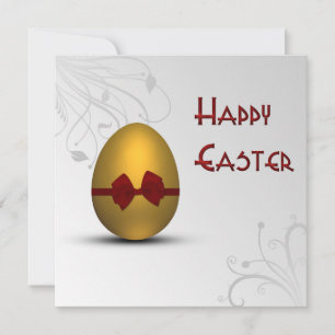 Golden Easter Egg with Bow Floral Swirl Pattern Invitation