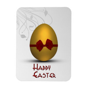 Golden Easter Egg with Bow Floral Swirl Pattern Magnet