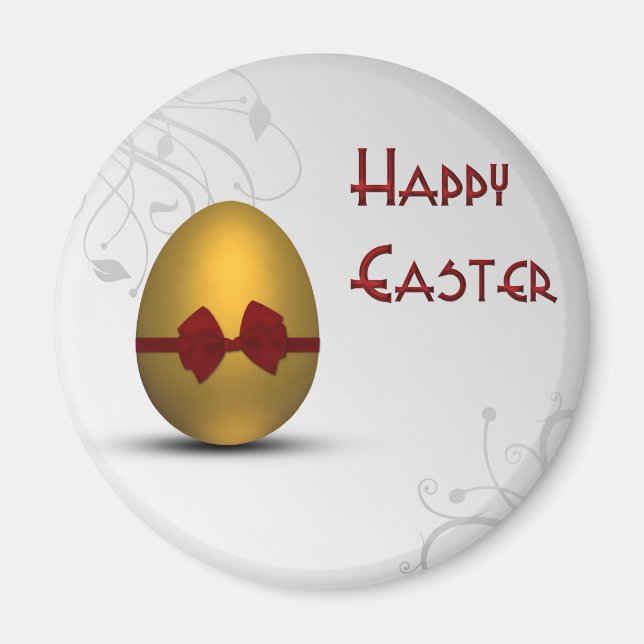 Golden Easter Egg with Bow Floral Swirl Pattern Magnet (Front)