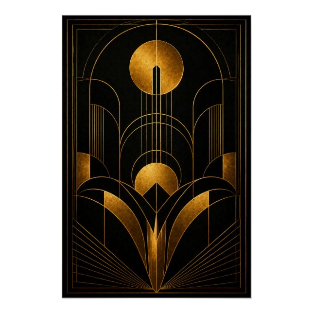 Golden Eclipse Art Deco Poster (Front)