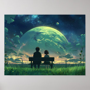 Golden Eclipse Black Hole Over Dark Ocean Art Poster