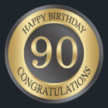 Golden effect 90th Birthday Classic Round Sticker<br><div class="desc">90th Birthday sticker with golden effect</div>