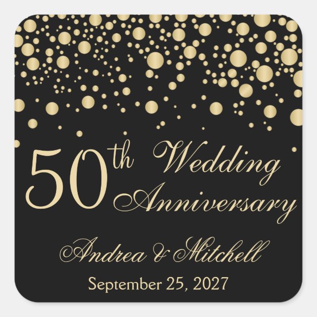 Golden effect confetti 50th Wedding Anniversary Square Sticker (Front)