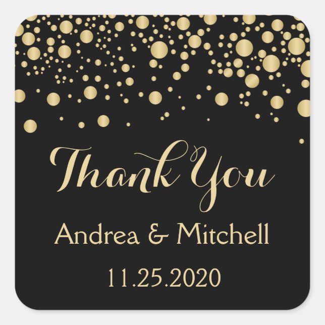Golden effect confetti Thank You Sticker (Front)