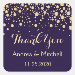 Golden effect confetti Thank You Sticker