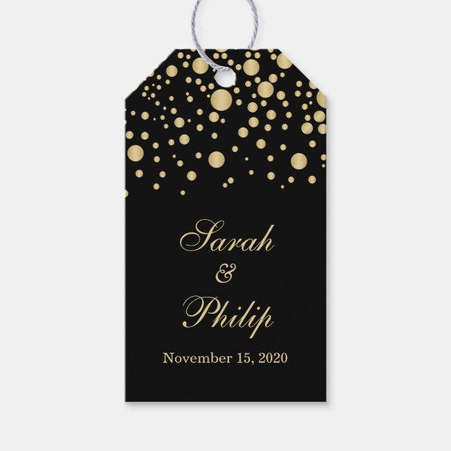 Golden effect confetti Wedding Thank you Gift tag (Front)