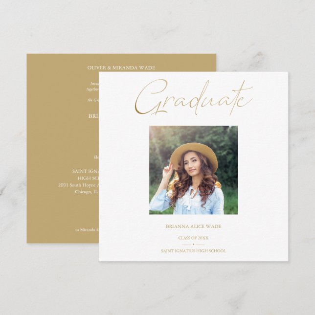 Golden Effect Elegant Custom Photo Graduation Invitation (Front/Back)