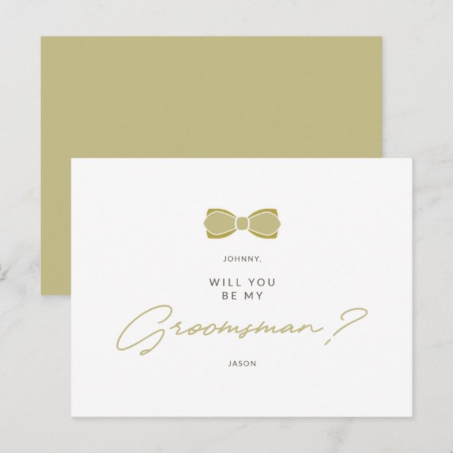 Golden Effect Groomsman Bow Wedding Proposal Postcard (Front/Back)