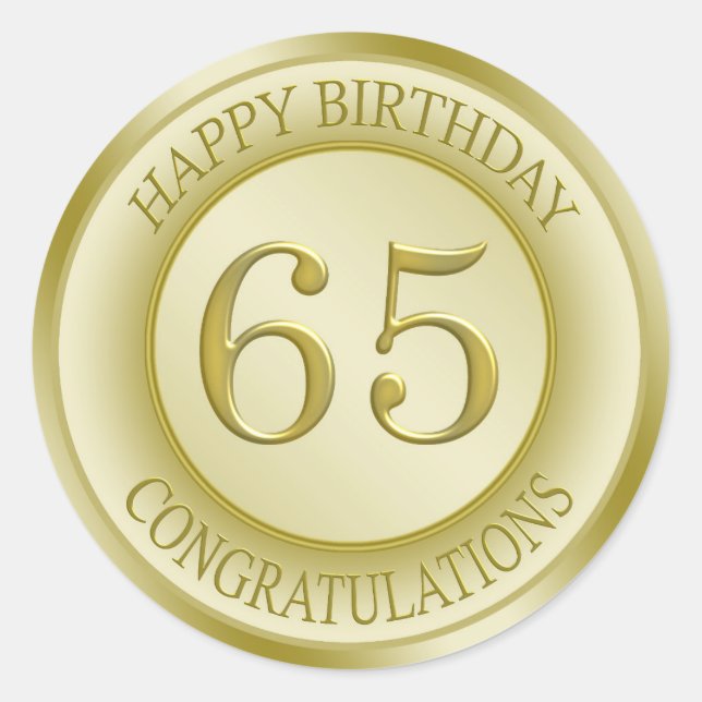 Golden effect Happy 65th Birthday Sticker (Front)