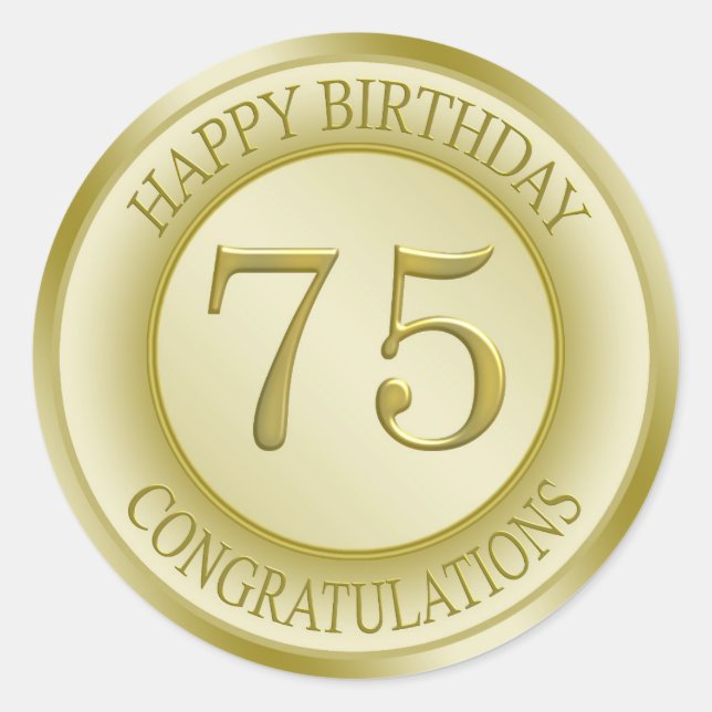 Golden effect Happy 75th Birthday Sticker (Front)