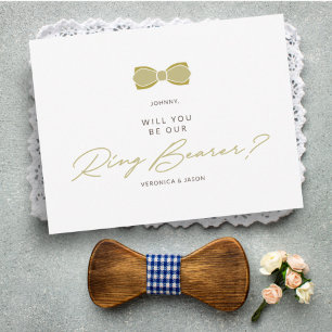Golden Effect Ring Bearer Bow Wedding Proposal Postcard