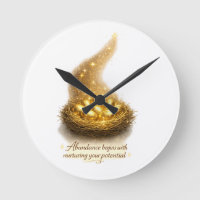 Golden Egg Nest Inspirational Wall Clock