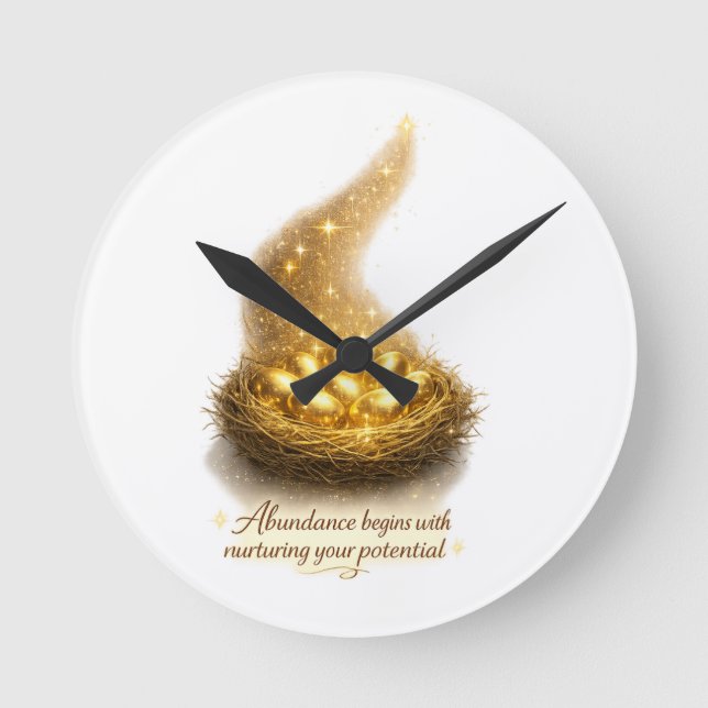 Golden Egg Nest Inspirational Wall Clock (Front)