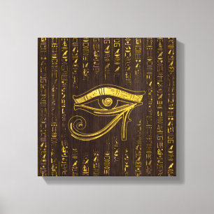 Golden Egyptian Eye of Horus  and hieroglyphics Canvas Print