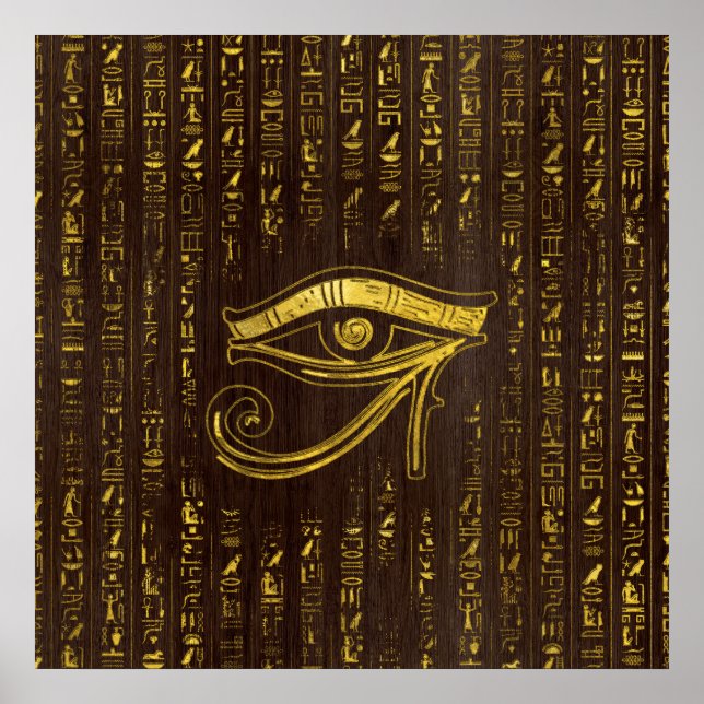 Golden Egyptian Eye of Horus  and hieroglyphics Poster (Front)