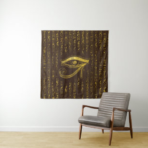 Golden Egyptian Eye of Horus  and hieroglyphics Tapestry
