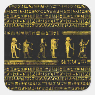 Golden Egyptian Gods and hieroglyphics on leather Square Sticker