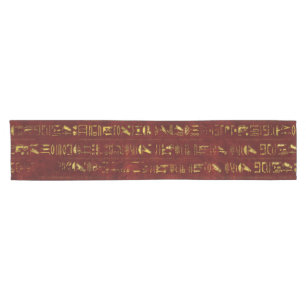 Golden Egyptian  hieroglyphics on red leather Short Table Runner