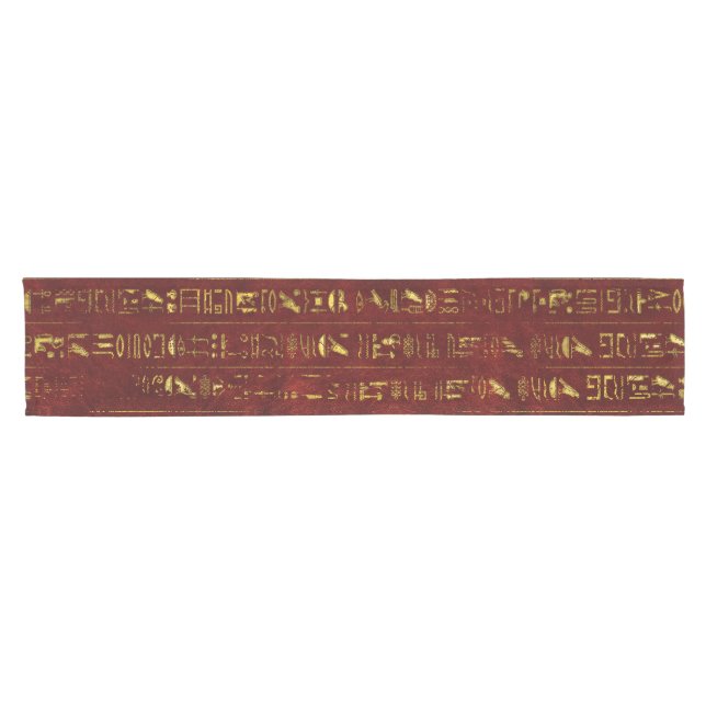 Golden Egyptian  hieroglyphics on red leather Short Table Runner (Horizontal)