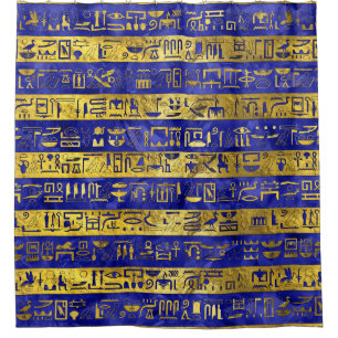 Golden Egyptian  hieroglyphs pattern blue stone