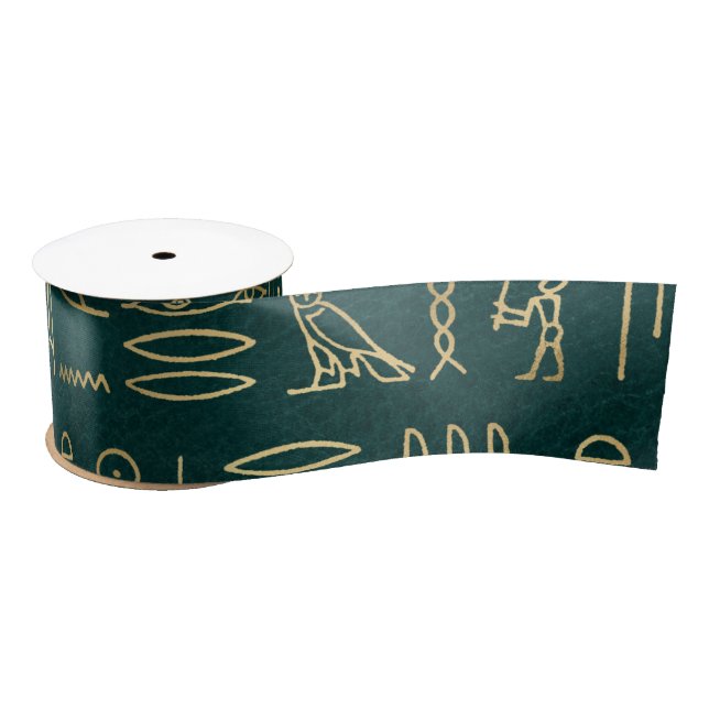 Golden Egyptian Hieroglyphs Typography Egypt Satin Ribbon (Spool)