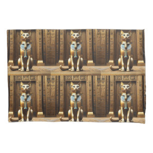 Golden Egyptian Pharaoh Cat Statue, Pillowcase