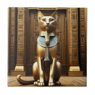 Golden Egyptian Pharaoh Cat Statue, Tile