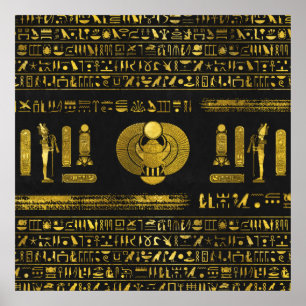 Golden Egyptian Scarab  on black leather Poster