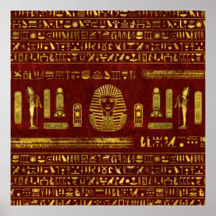 Golden Egyptian Sphinx on red leather Poster