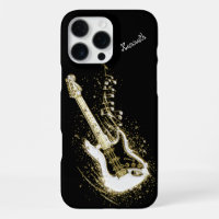 Golden Electric Guitar with Musical Notes