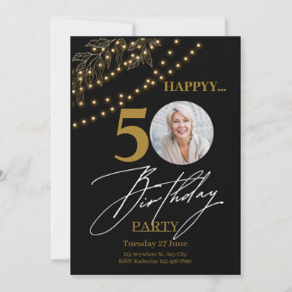 Golden Elegance: 50th Birthday Celebration  Invitation