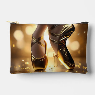 Golden Elegance: Ballerina Shoes on Gold Bokeh Accessory Pouch