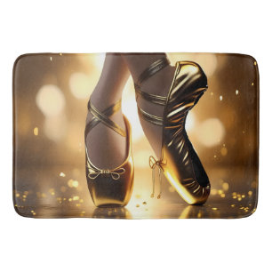 Golden Elegance: Ballerina Shoes on Gold Bokeh Bath Mat