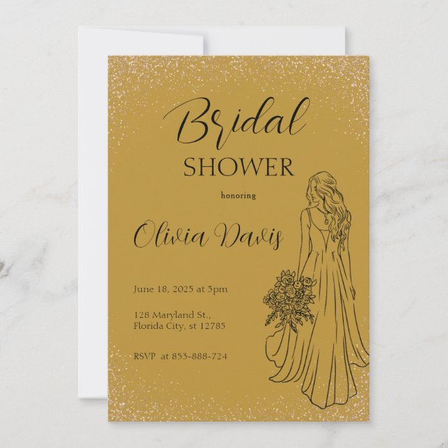 Golden Elegance: Bridal Shower Bliss Invitation (Front)