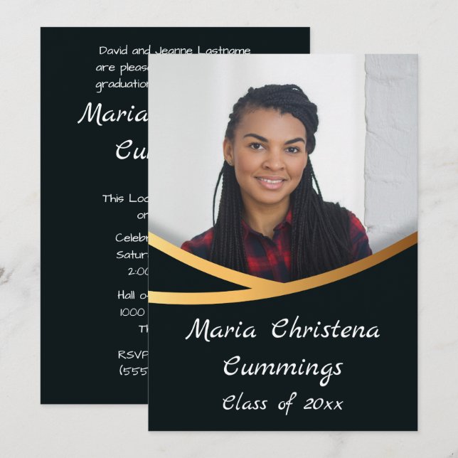 Golden Elegance Class Of Photo Graduation Invitation (Front/Back)